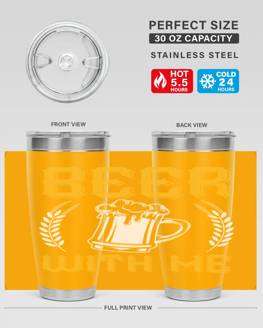 Beer With Me 103# Tumbler, a 20oz double wall vacuum stainless steel tumbler with a sleek design and drink-thru lid.