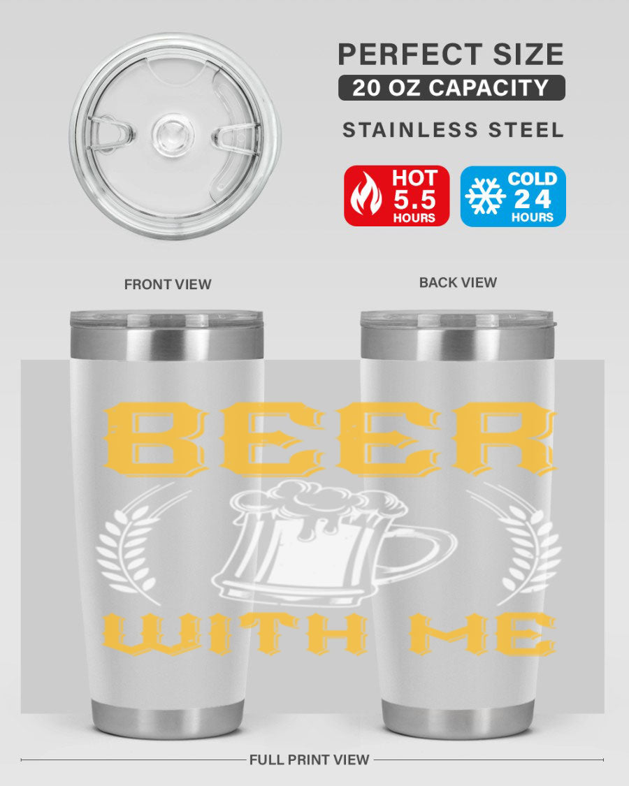 Beer With Me 103# Tumbler, a 20oz double wall vacuum stainless steel tumbler with a sleek design and drink-thru lid.