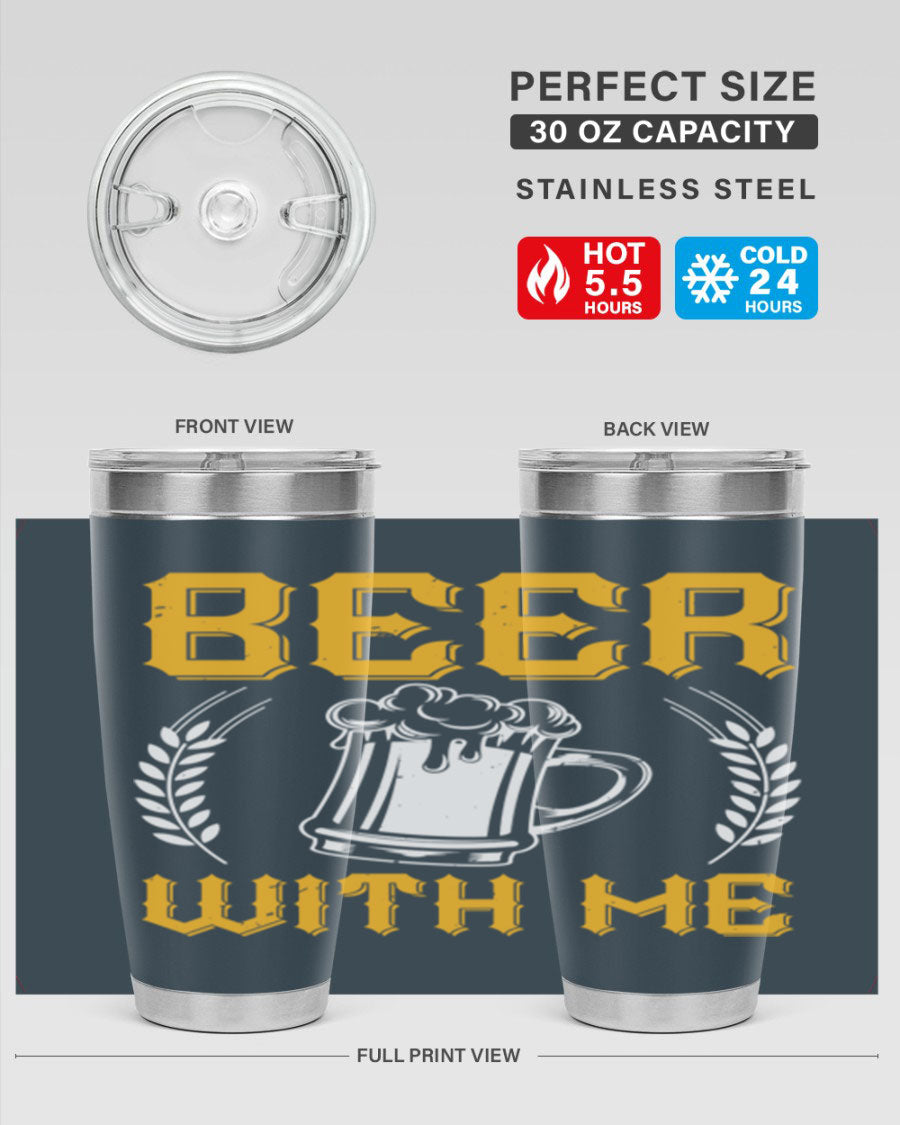 Beer With Me 103# Tumbler, a 20oz double wall vacuum stainless steel tumbler with a sleek design and drink-thru lid.