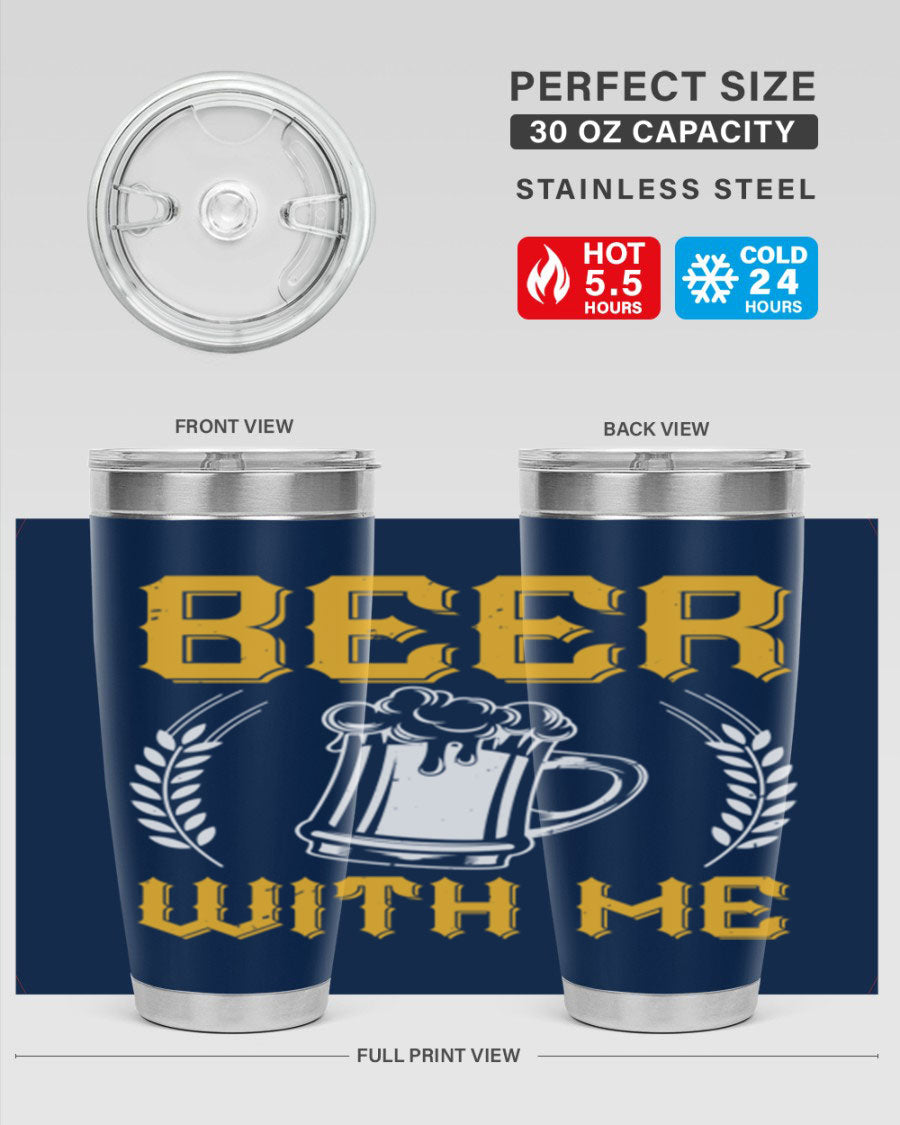 Beer With Me 103# Tumbler, a 20oz double wall vacuum stainless steel tumbler with a sleek design and drink-thru lid.