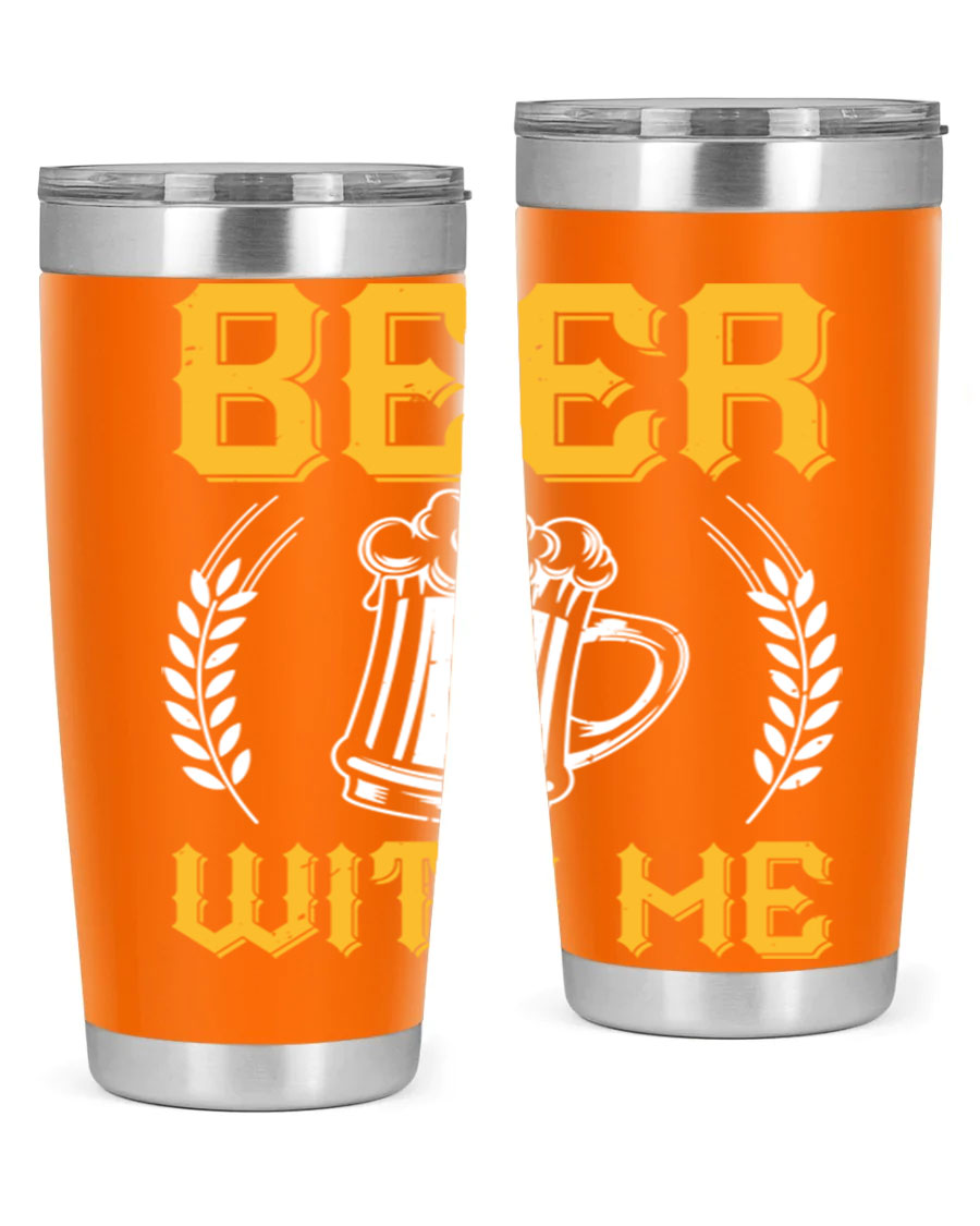 Beer With Me 103# Tumbler, a 20oz double wall vacuum stainless steel tumbler with a sleek design and drink-thru lid.