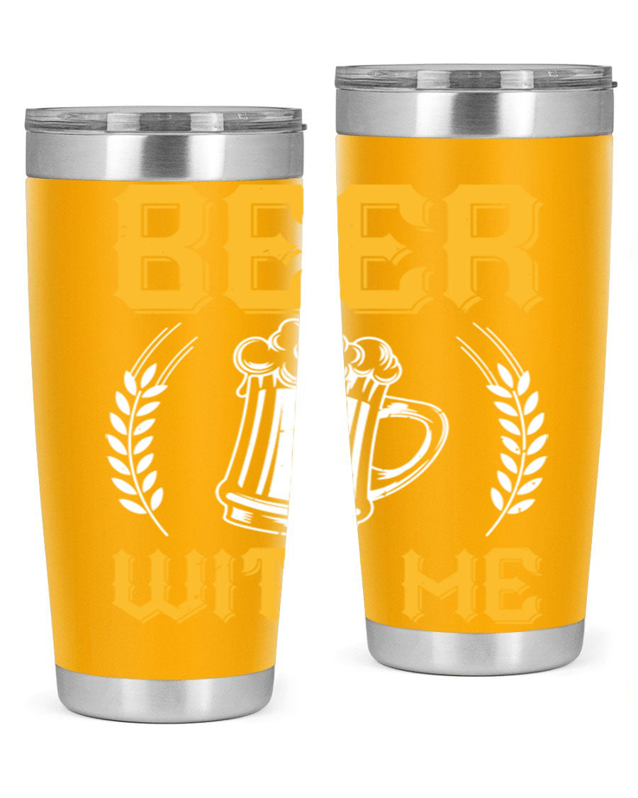 Beer With Me 103# Tumbler, a 20oz double wall vacuum stainless steel tumbler with a sleek design and drink-thru lid.