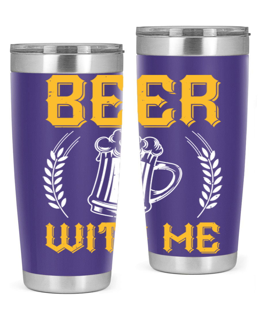 Beer With Me 103# Tumbler, a 20oz double wall vacuum stainless steel tumbler with a sleek design and drink-thru lid.
