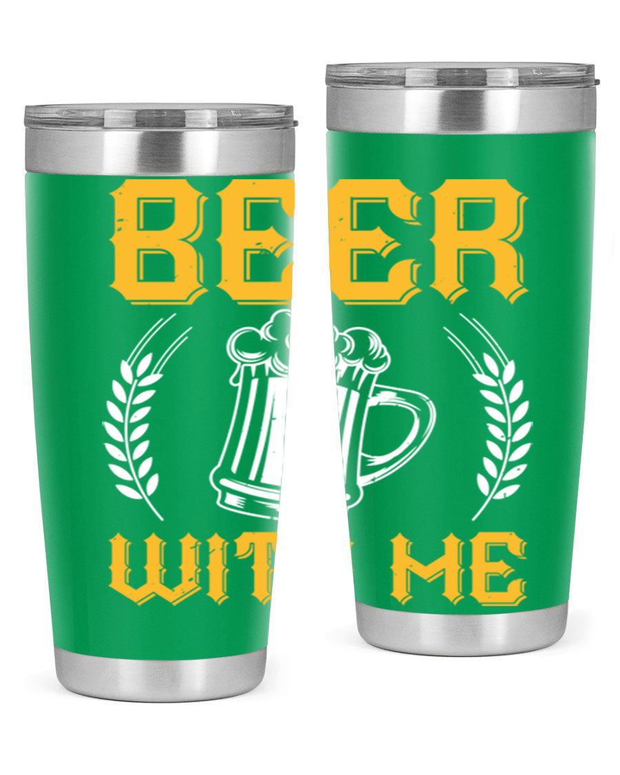 Beer With Me 103# Tumbler, a 20oz double wall vacuum stainless steel tumbler with a sleek design and drink-thru lid.
