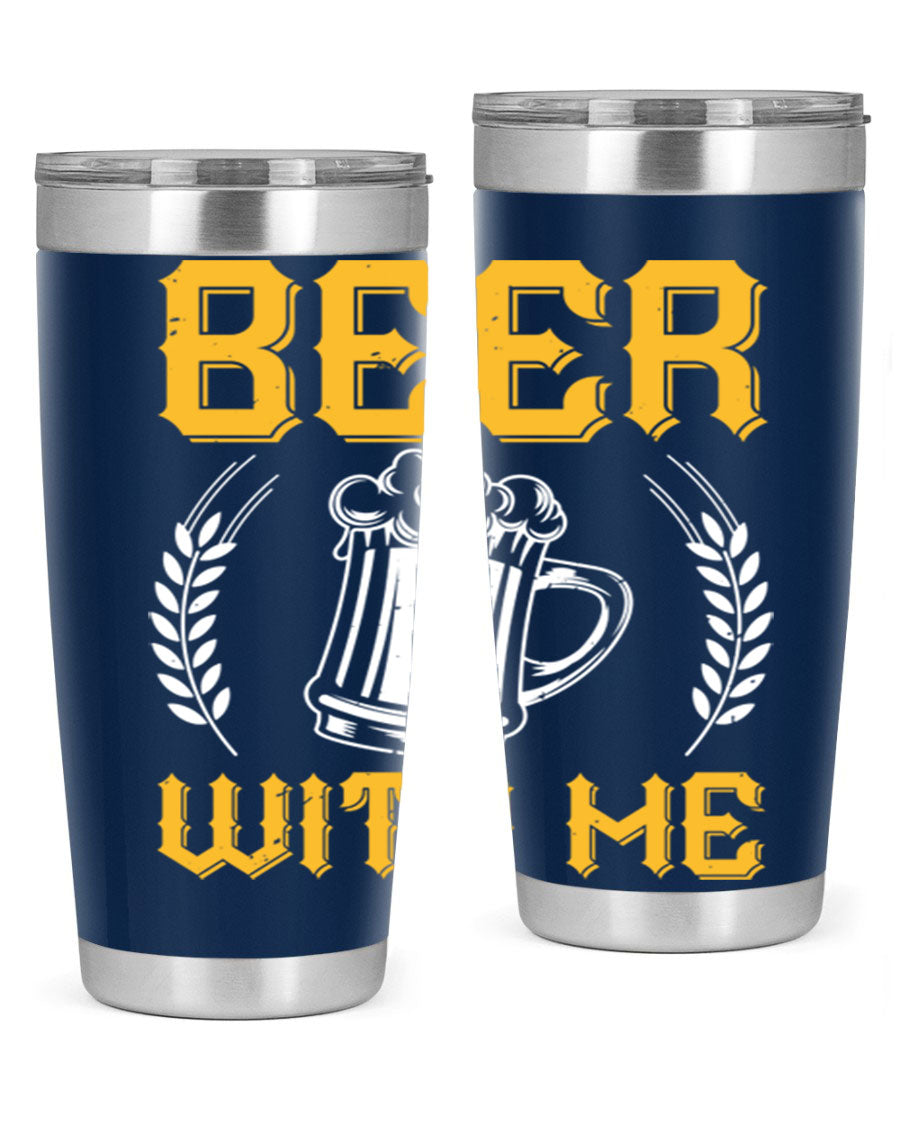Beer With Me 103# Tumbler, a 20oz double wall vacuum stainless steel tumbler with a sleek design and drink-thru lid.