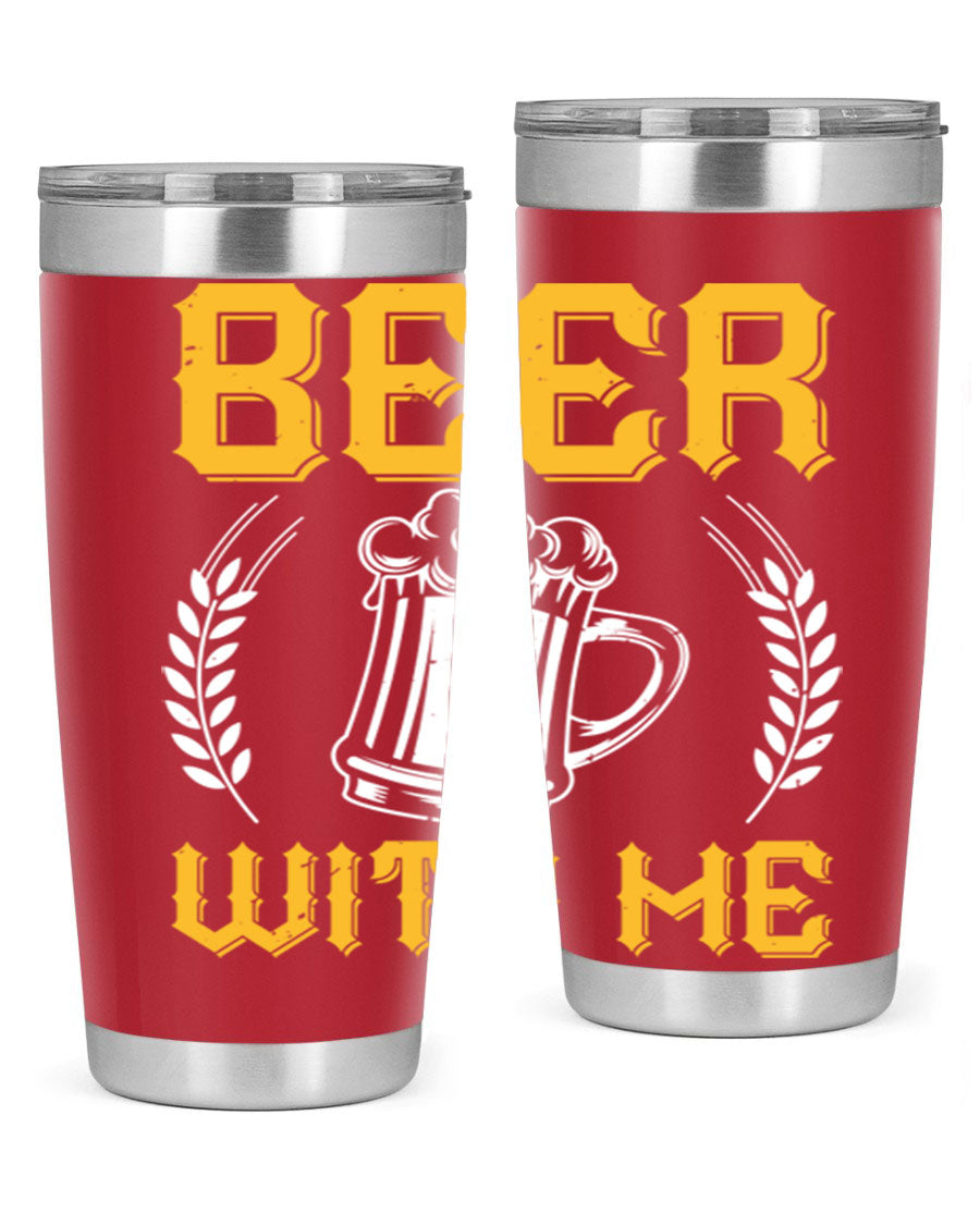 Beer With Me 103# Tumbler, a 20oz double wall vacuum stainless steel tumbler with a sleek design and drink-thru lid.