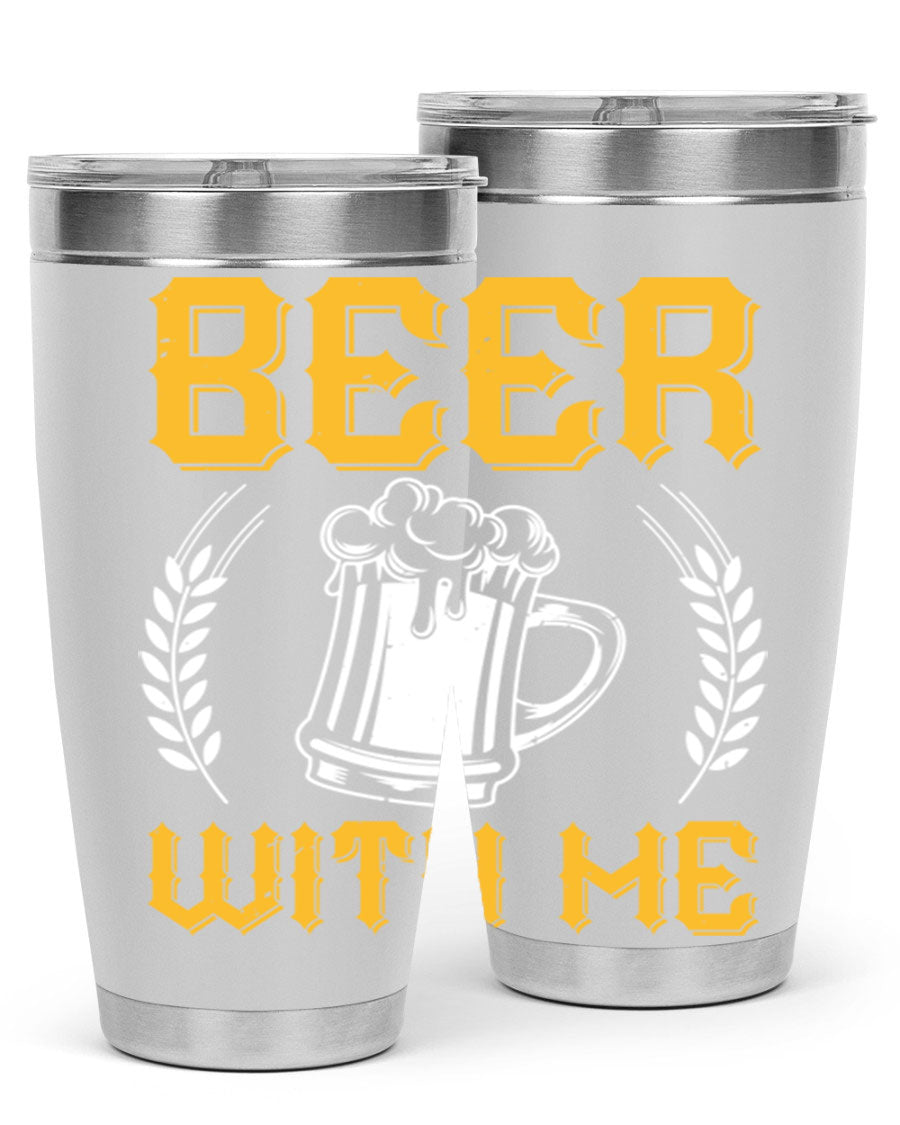 Beer With Me 103# Tumbler, a 20oz double wall vacuum stainless steel tumbler with a sleek design and drink-thru lid.