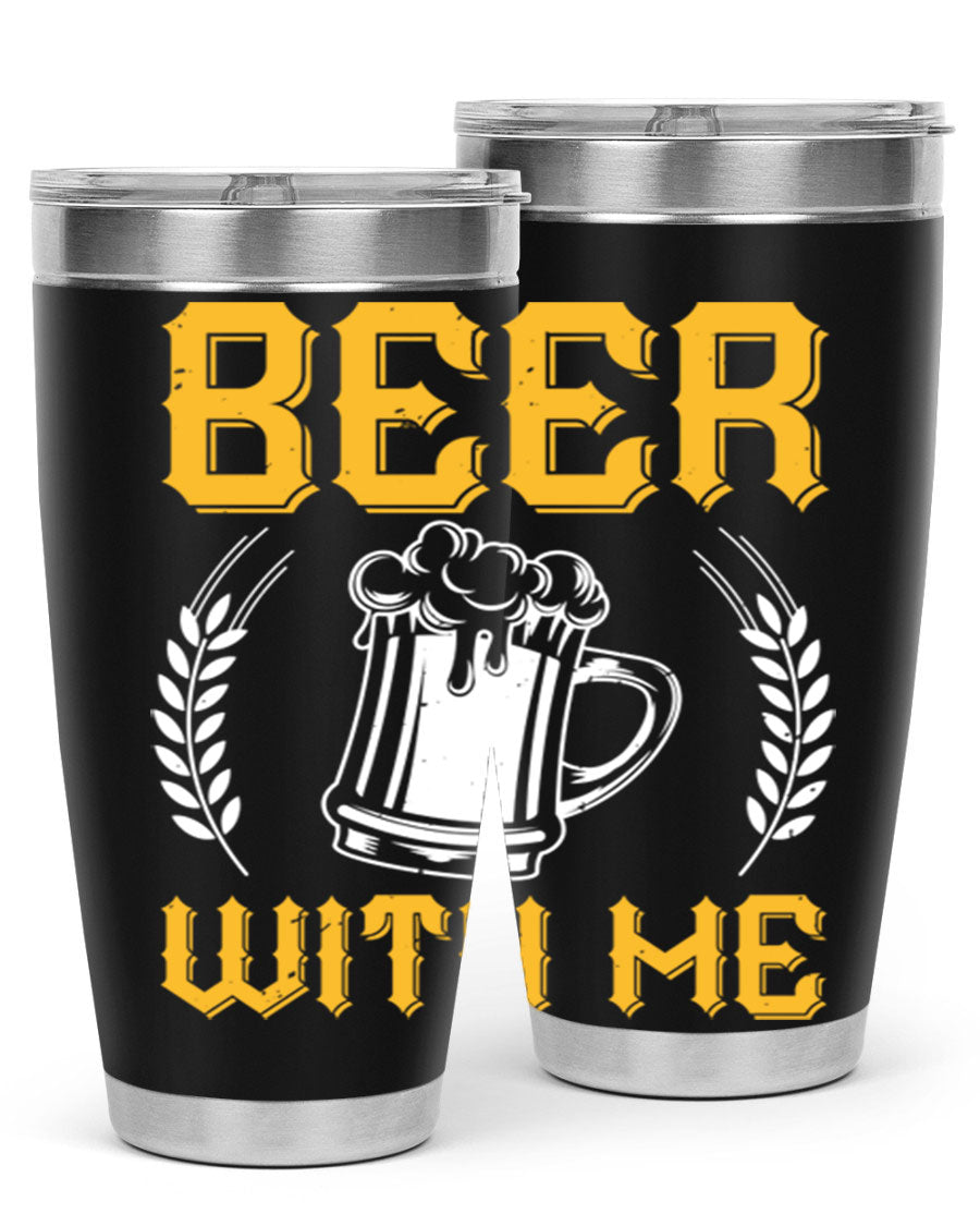 Beer With Me 103# Tumbler, a 20oz double wall vacuum stainless steel tumbler with a sleek design and drink-thru lid.