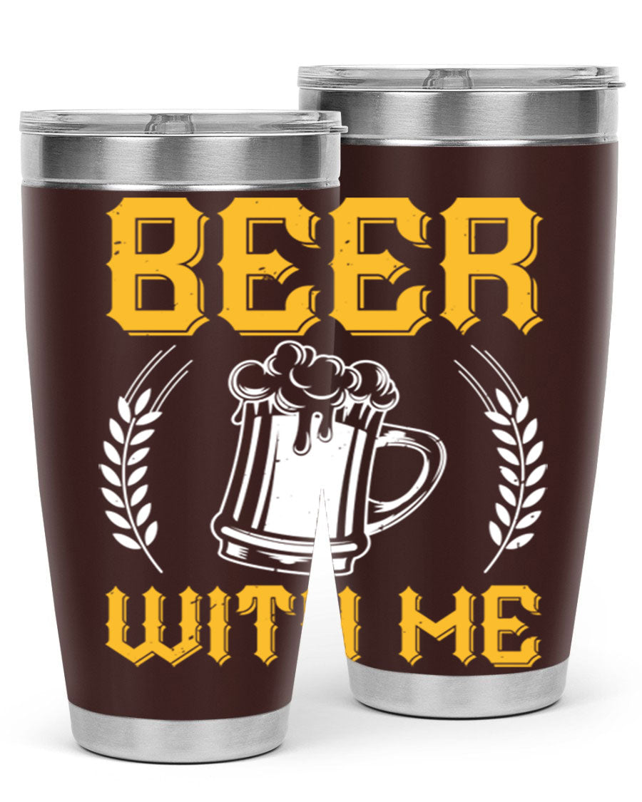 Beer With Me 103# Tumbler, a 20oz double wall vacuum stainless steel tumbler with a sleek design and drink-thru lid.