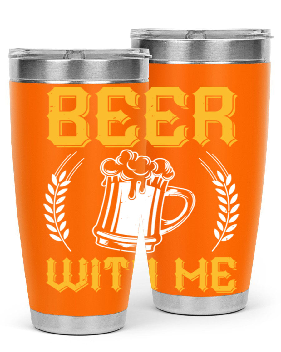 Beer With Me 103# Tumbler, a 20oz double wall vacuum stainless steel tumbler with a sleek design and drink-thru lid.
