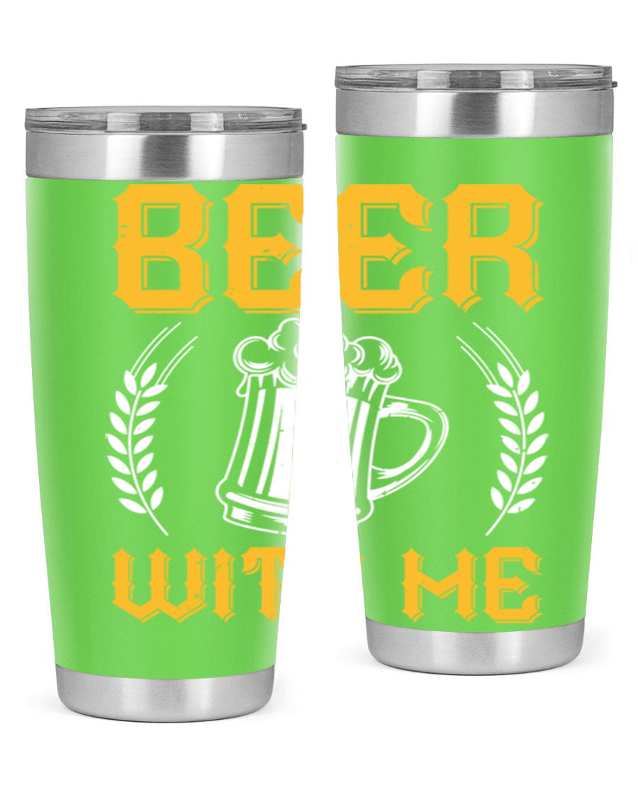 Beer With Me 103# Tumbler, a 20oz double wall vacuum stainless steel tumbler with a sleek design and drink-thru lid.