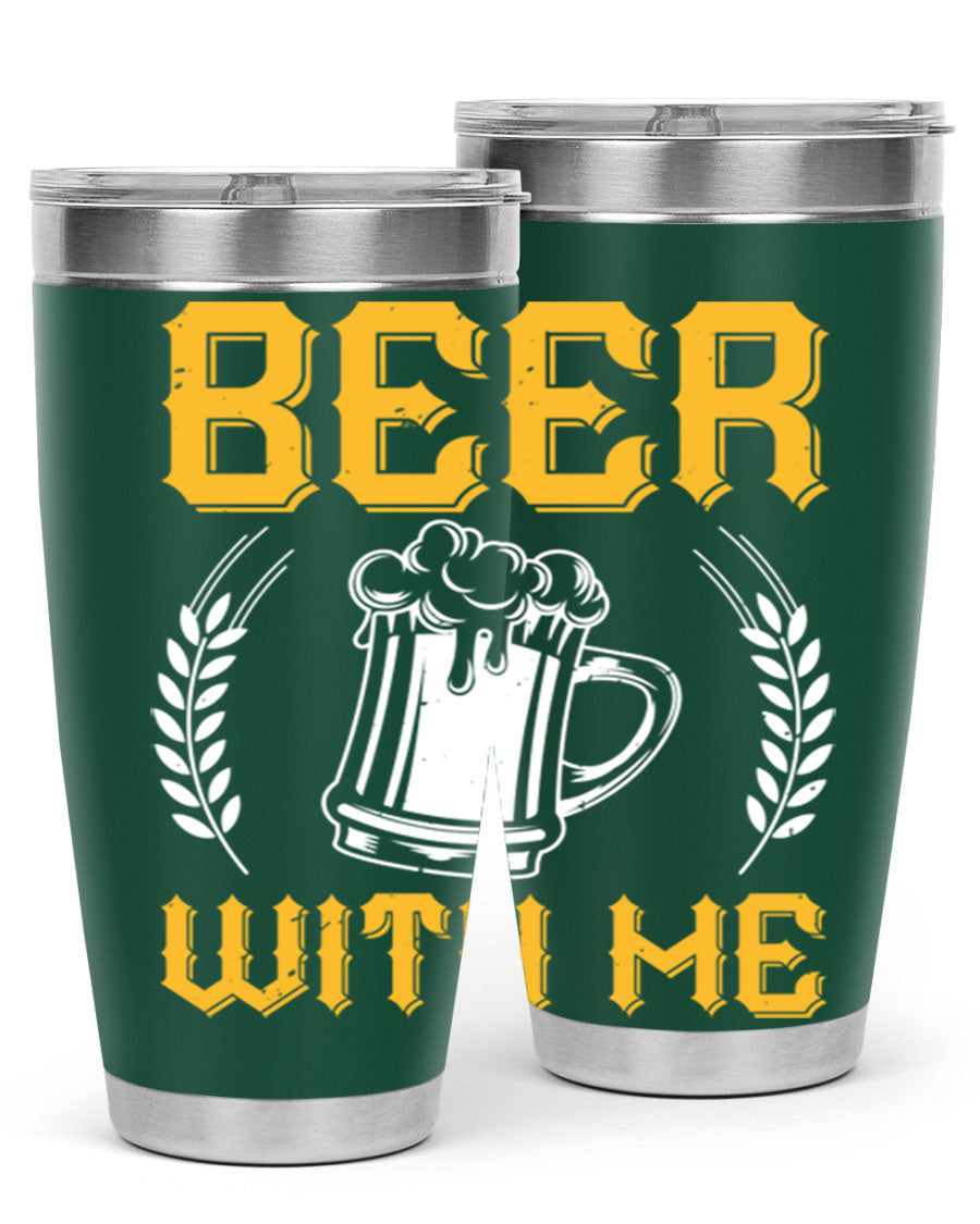 Beer With Me 103# Tumbler, a 20oz double wall vacuum stainless steel tumbler with a sleek design and drink-thru lid.