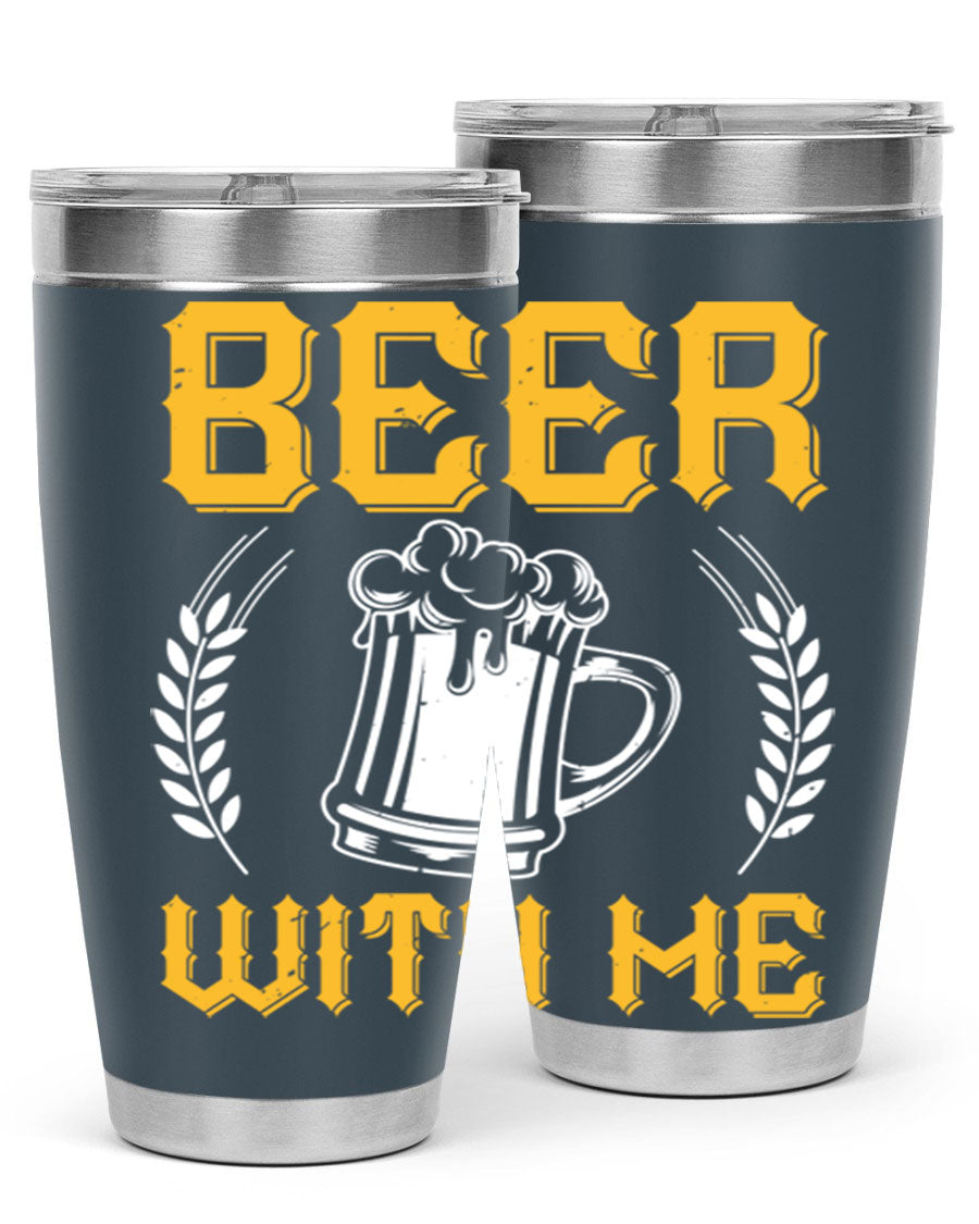 Beer With Me 103# Tumbler, a 20oz double wall vacuum stainless steel tumbler with a sleek design and drink-thru lid.
