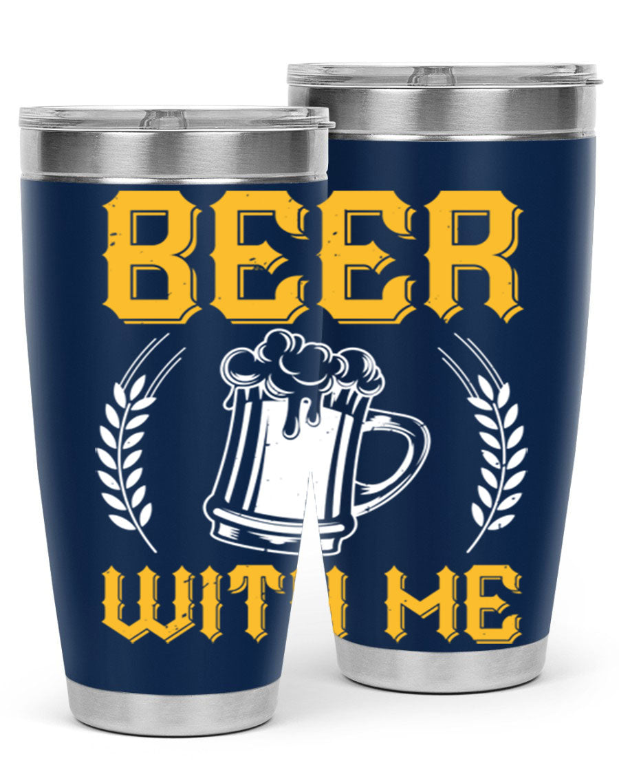 Beer With Me 103# Tumbler, a 20oz double wall vacuum stainless steel tumbler with a sleek design and drink-thru lid.