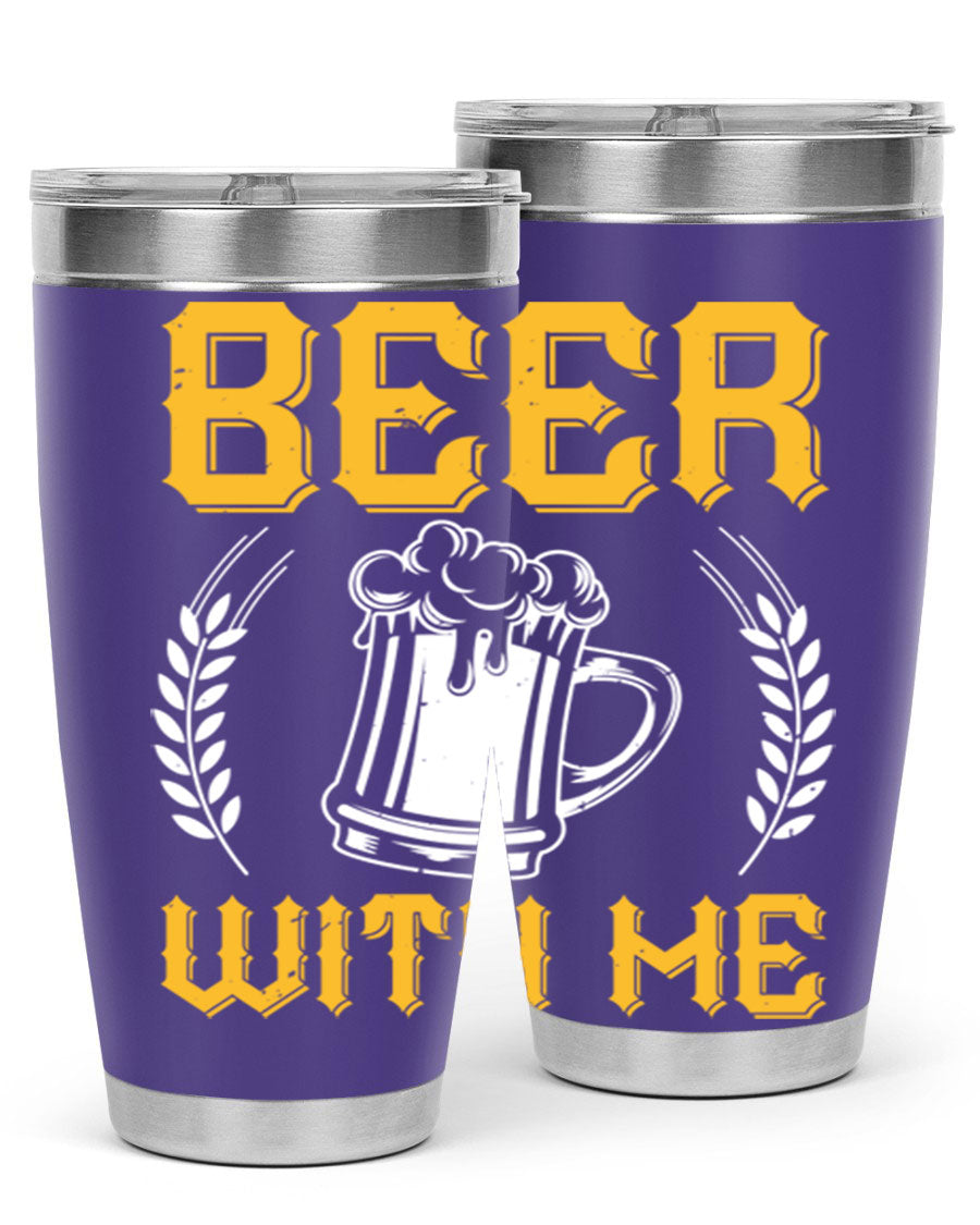 Beer With Me 103# Tumbler, a 20oz double wall vacuum stainless steel tumbler with a sleek design and drink-thru lid.