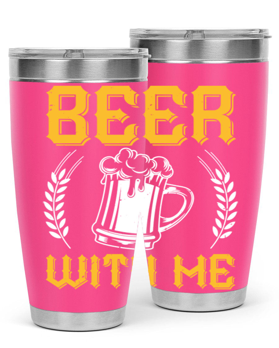 Beer With Me 103# Tumbler, a 20oz double wall vacuum stainless steel tumbler with a sleek design and drink-thru lid.