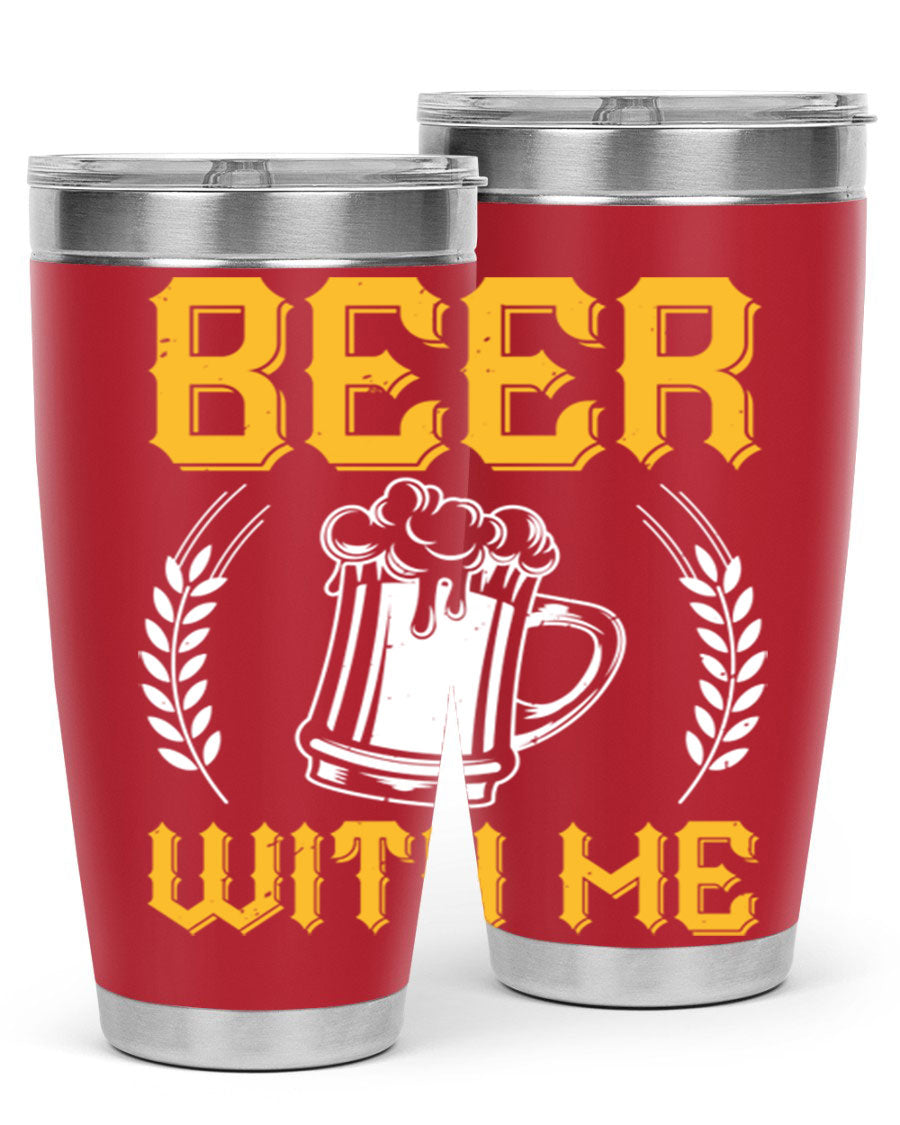 Beer With Me 103# Tumbler, a 20oz double wall vacuum stainless steel tumbler with a sleek design and drink-thru lid.