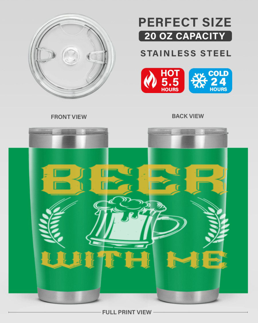 Beer With Me 103# Tumbler, a 20oz double wall vacuum stainless steel tumbler with a sleek design and drink-thru lid.
