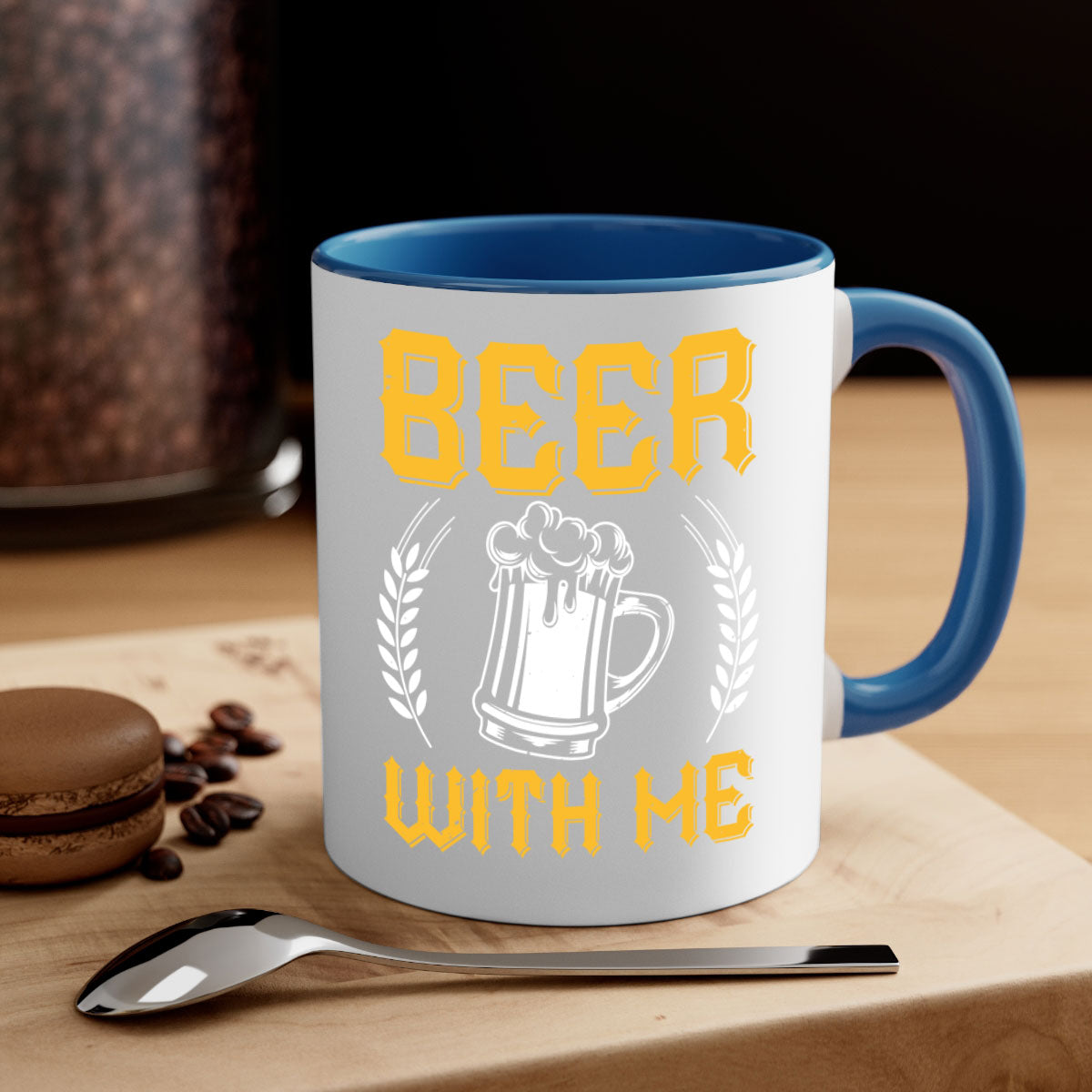 Beer With Me 103# Mug featuring a two-tone design with a colored handle and glossy finish, available in multiple colors.