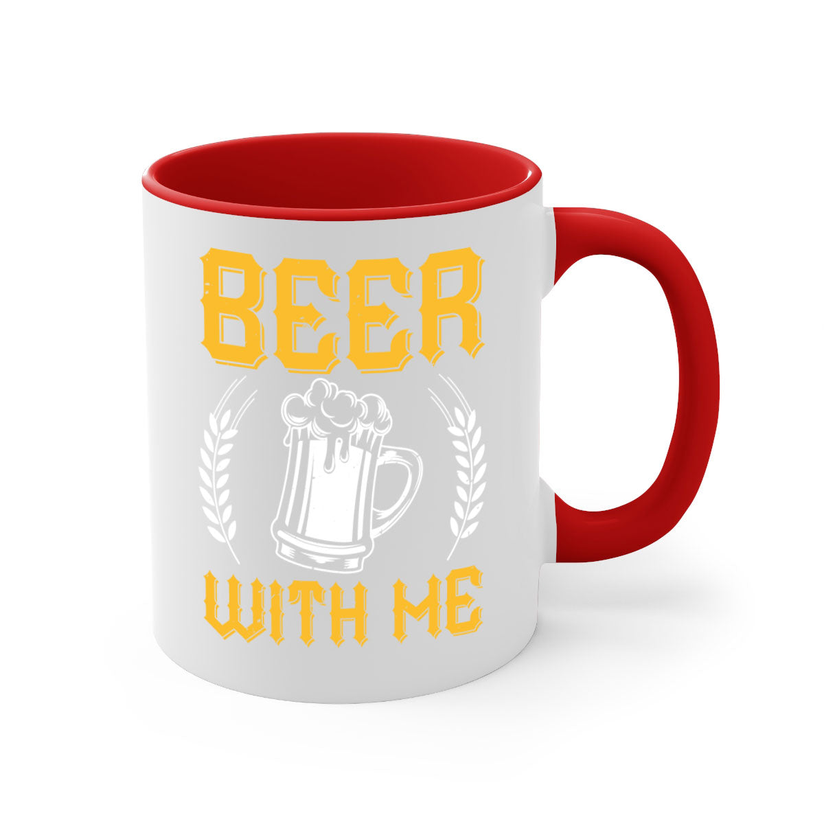 Beer With Me 103# Mug featuring a two-tone design with a colored handle and glossy finish, available in multiple colors.