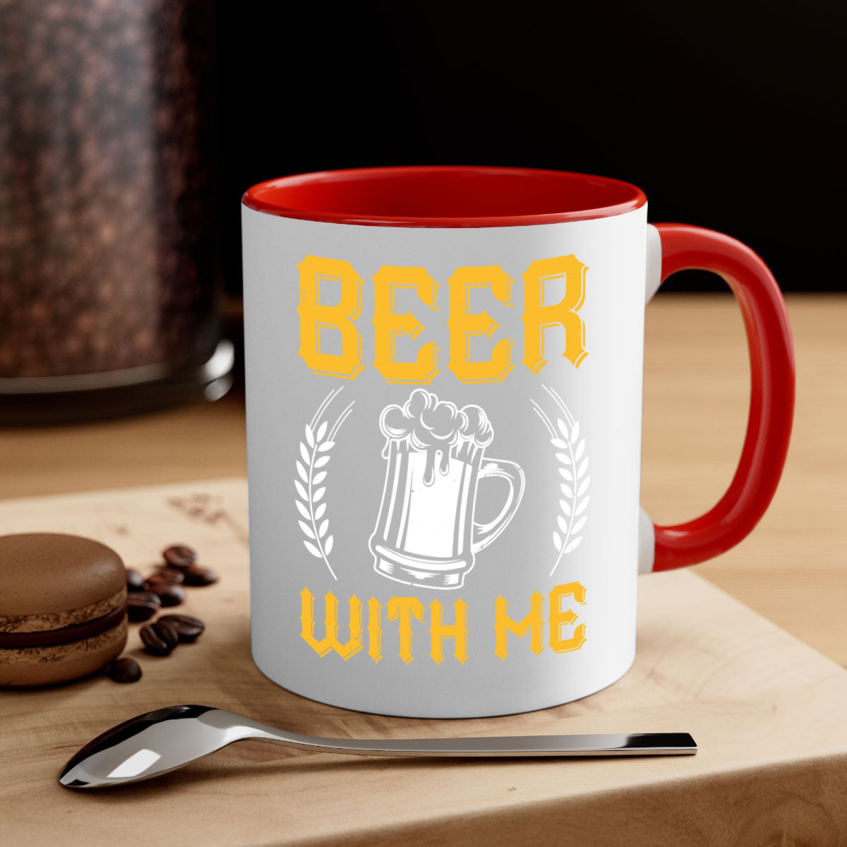 Beer With Me 103# Mug featuring a two-tone design with a colored handle and glossy finish, available in multiple colors.