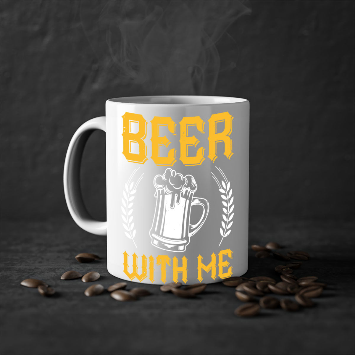 Beer With Me 103# Mug featuring a two-tone design with a colored handle and glossy finish, available in multiple colors.