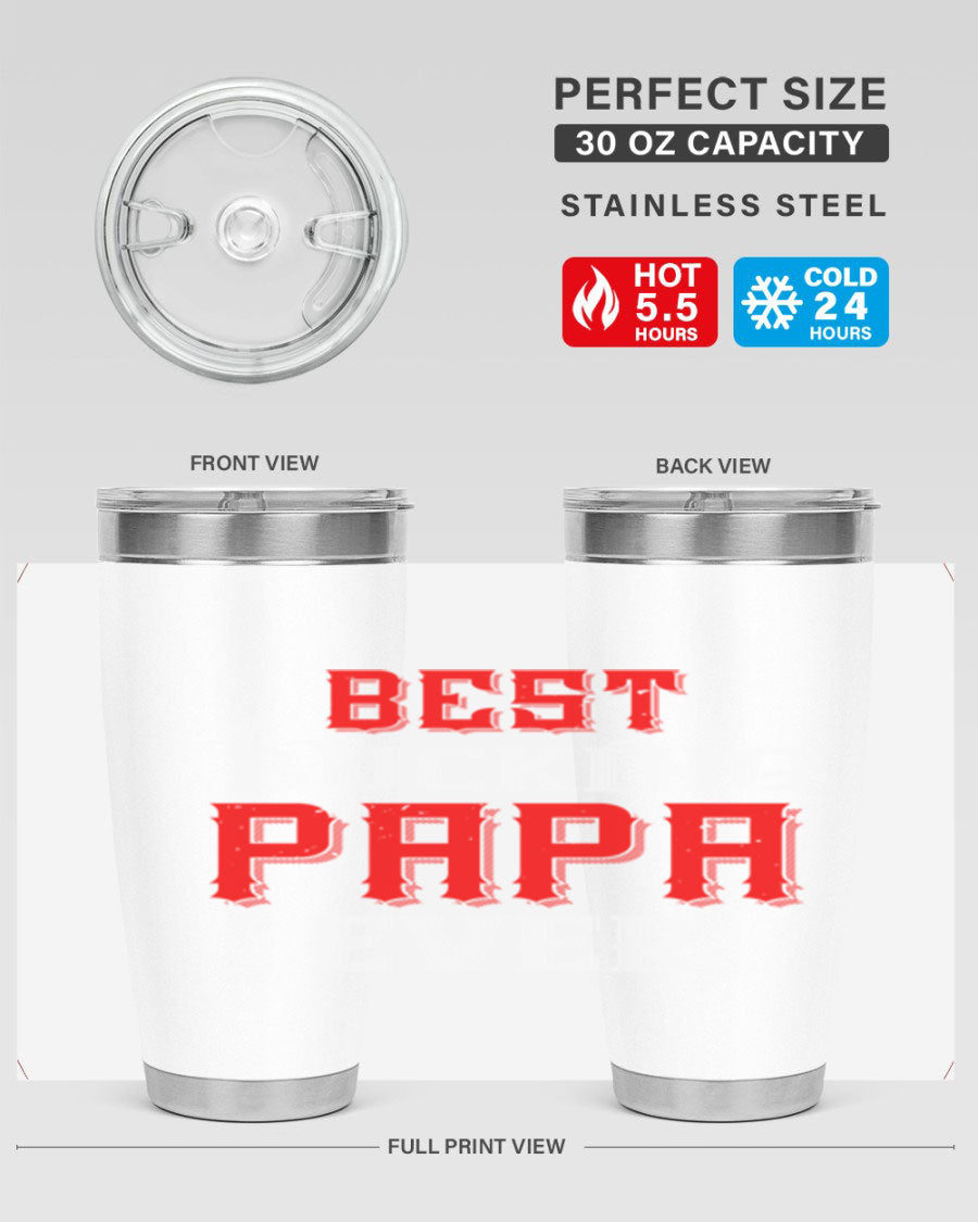 Best buking papa ever tumbler featuring a double wall vacuum stainless steel design with a drink-thru lid, perfect for hot and cold beverages.