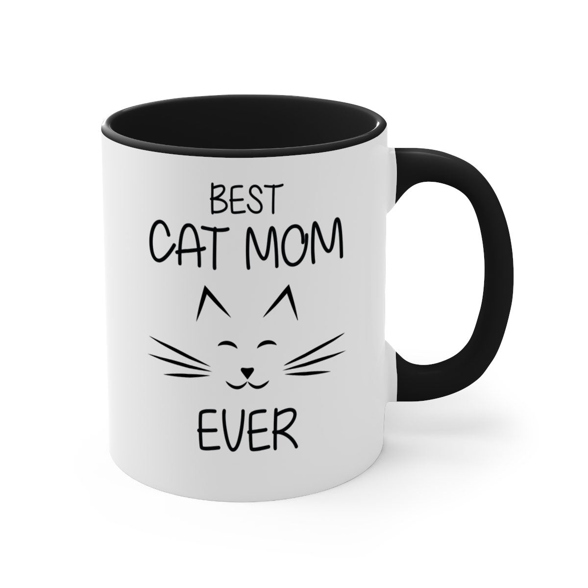 Best Cat Mom Ever mug with colorful handle and interior, showcasing a glossy finish.