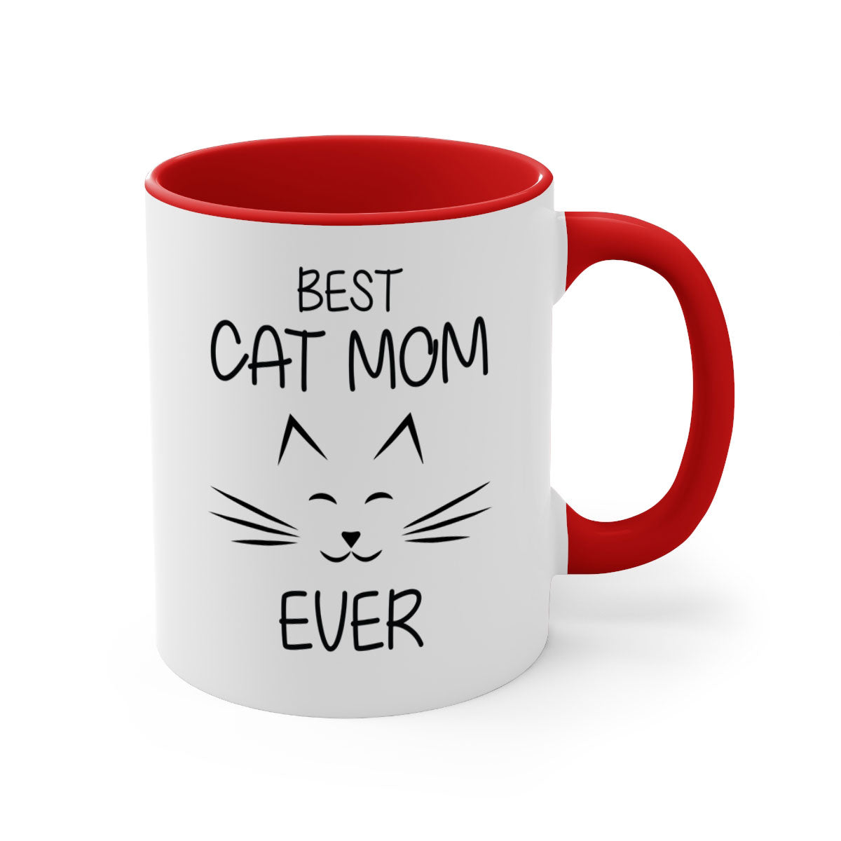 Best Cat Mom Ever mug with colorful handle and interior, showcasing a glossy finish.