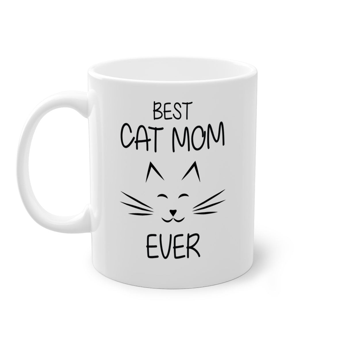 Best Cat Mom Ever mug with colorful handle and interior, showcasing a glossy finish.