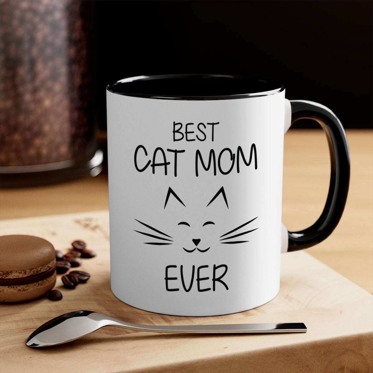 Best Cat Mom Ever mug with colorful handle and interior, showcasing a glossy finish.