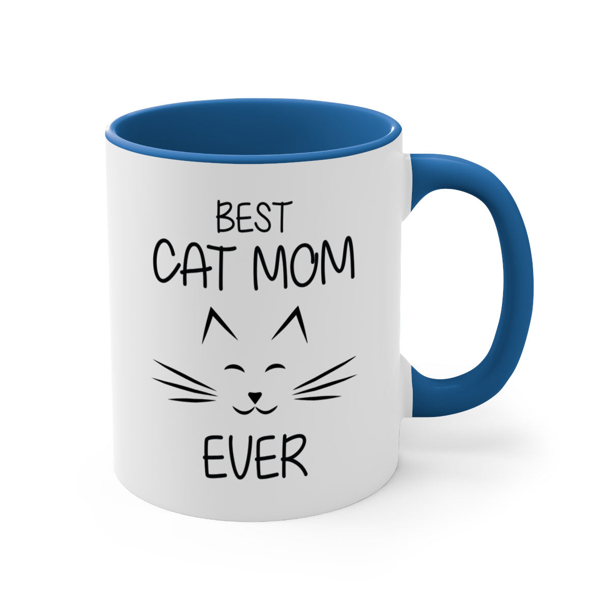 Best Cat Mom Ever mug with colorful handle and interior, showcasing a glossy finish.
