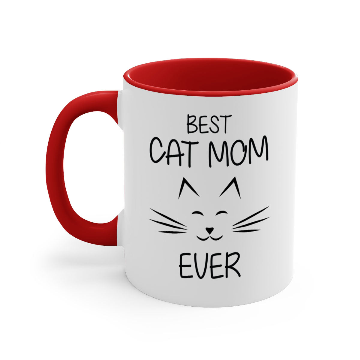 Best Cat Mom Ever mug with colorful handle and interior, showcasing a glossy finish.