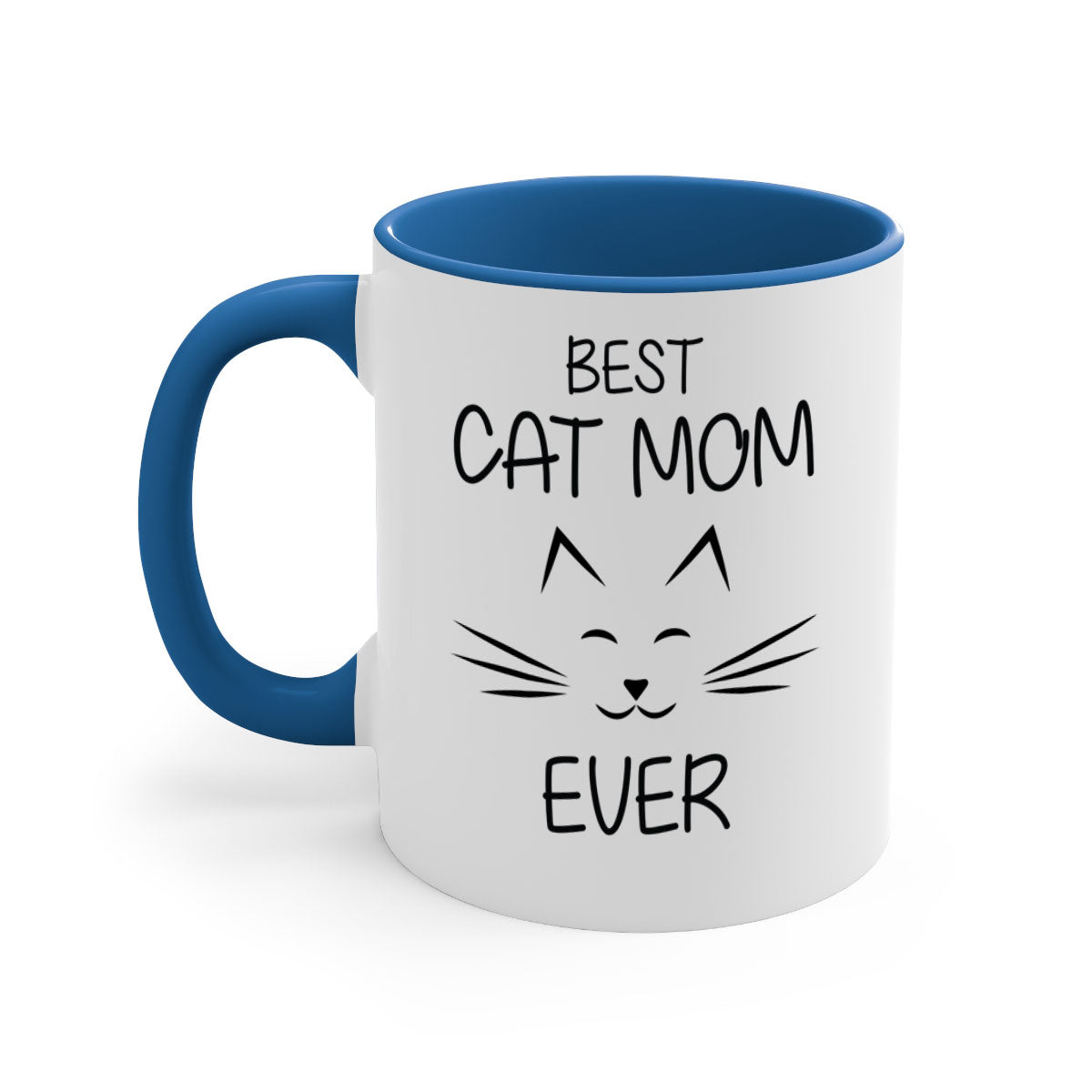 Best Cat Mom Ever mug with colorful handle and interior, showcasing a glossy finish.