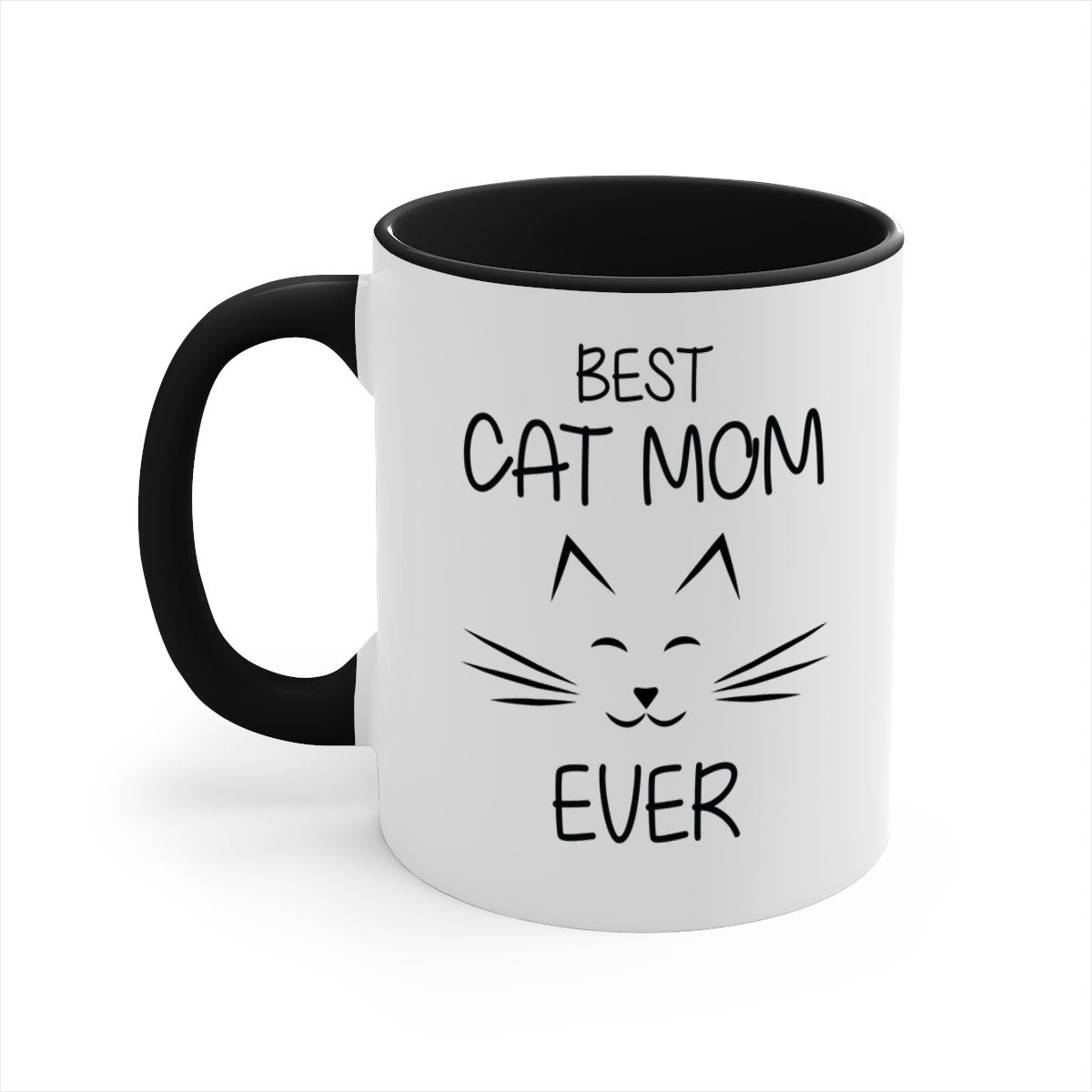 Best Cat Mom Ever mug with colorful handle and interior, showcasing a glossy finish.