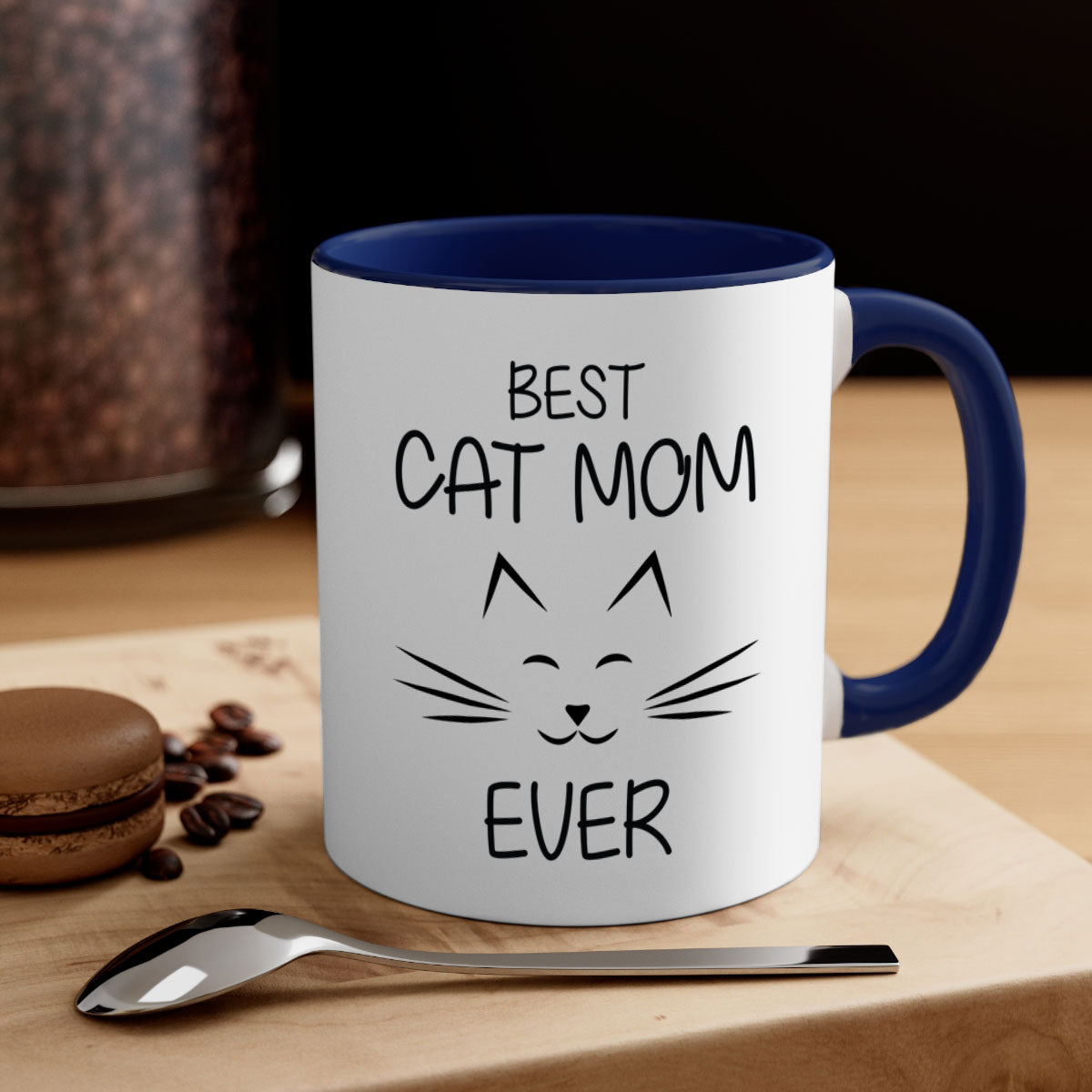 Best Cat Mom Ever mug with colorful handle and interior, showcasing a glossy finish.