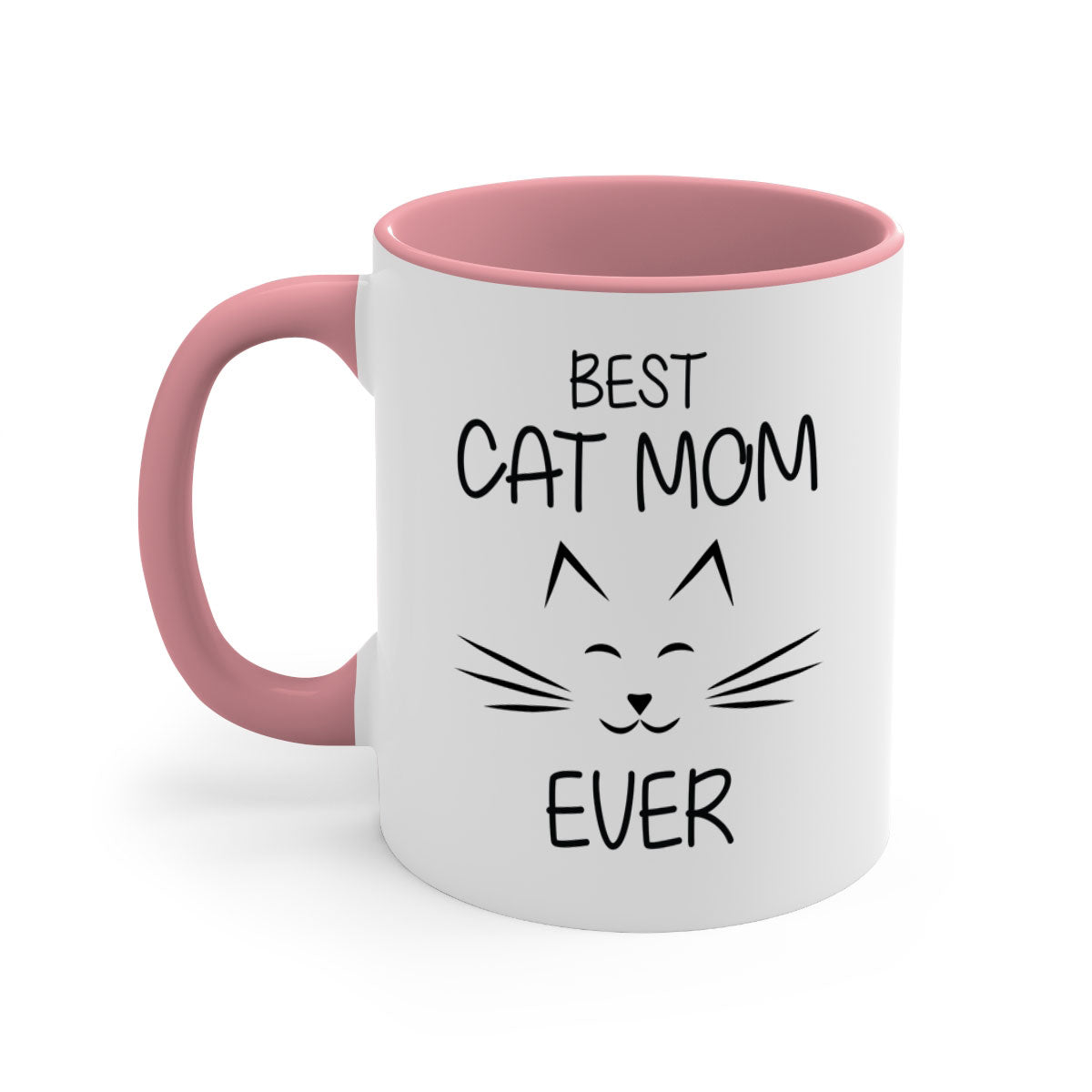 Best Cat Mom Ever mug with colorful handle and interior, showcasing a glossy finish.