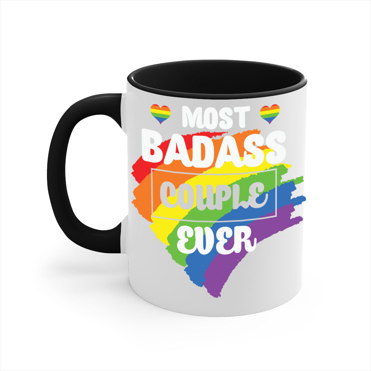 Best Couple Ever LGBT Pride Mug with colorful handle and interior, showcasing a glossy finish.