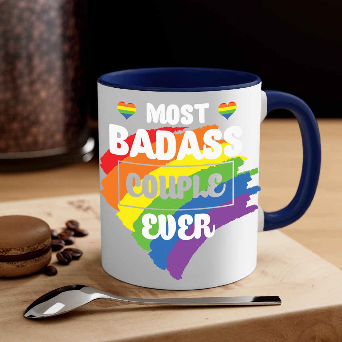 Best Couple Ever LGBT Pride Mug with colorful handle and interior, showcasing a glossy finish.