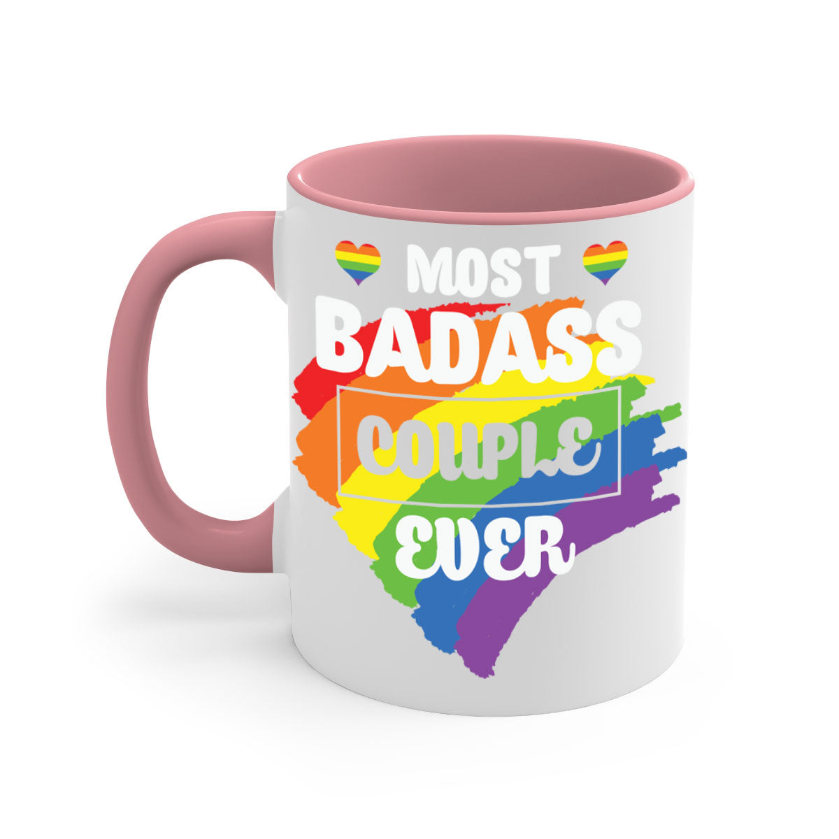 Best Couple Ever LGBT Pride Mug with colorful handle and interior, showcasing a glossy finish.