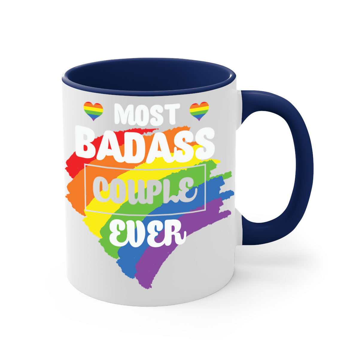 Best Couple Ever LGBT Pride Mug with colorful handle and interior, showcasing a glossy finish.