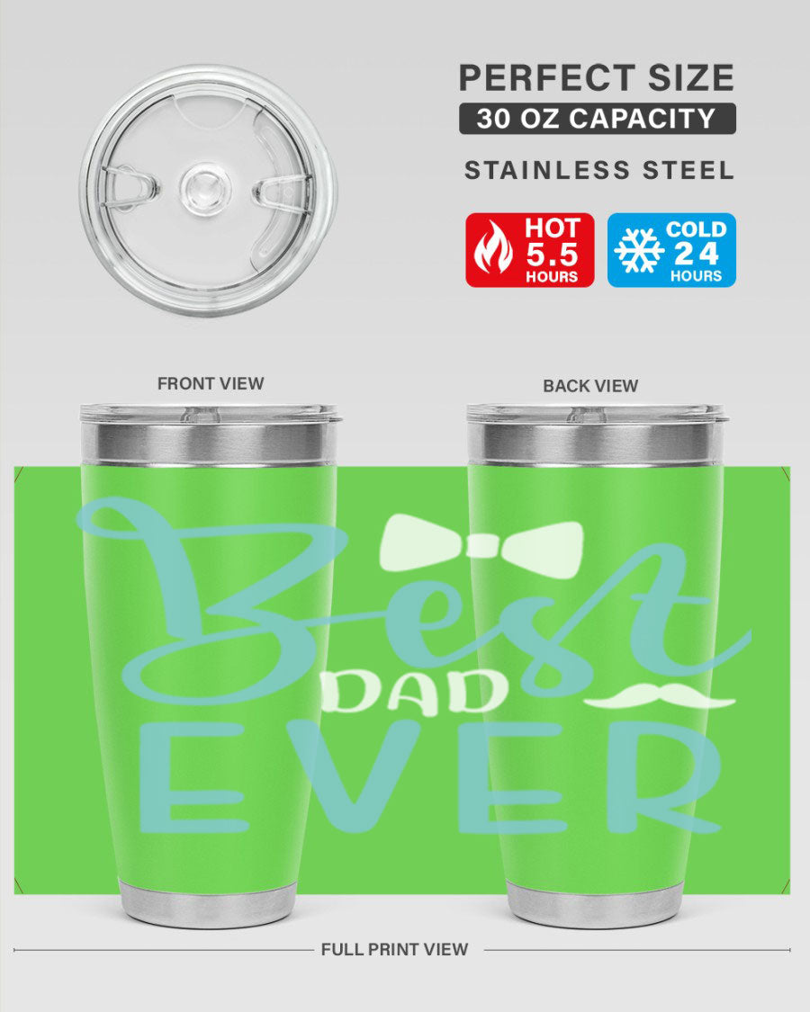 Best Dad Ever 20oz Tumbler featuring double wall vacuum insulation and a stylish design, perfect for Father's Day gifts.
