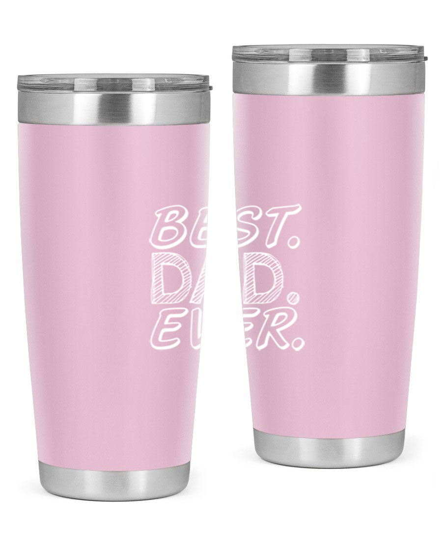 Best Dad Ever 47# Tumbler in stainless steel with a vibrant print, showcasing its double wall vacuum design.