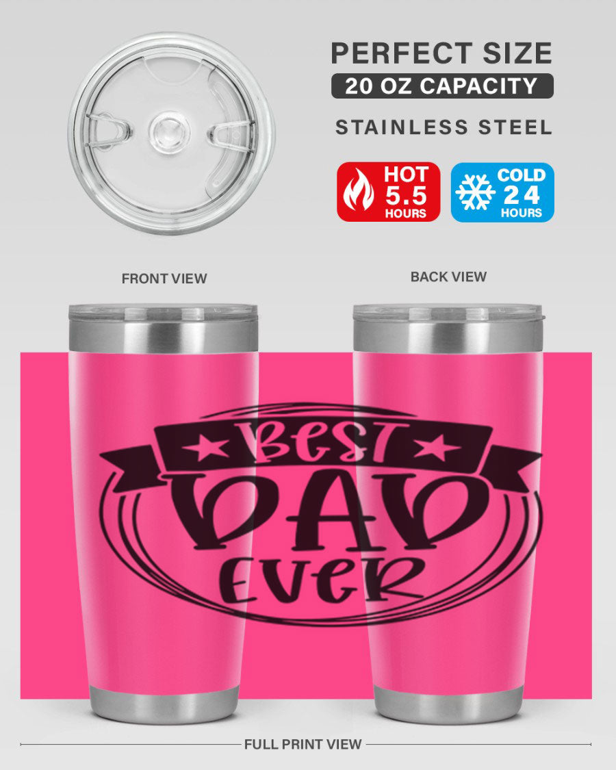 Best Dad Ever 72# Tumbler in stainless steel with a drink-thru lid, perfect for Father's Day gifts.