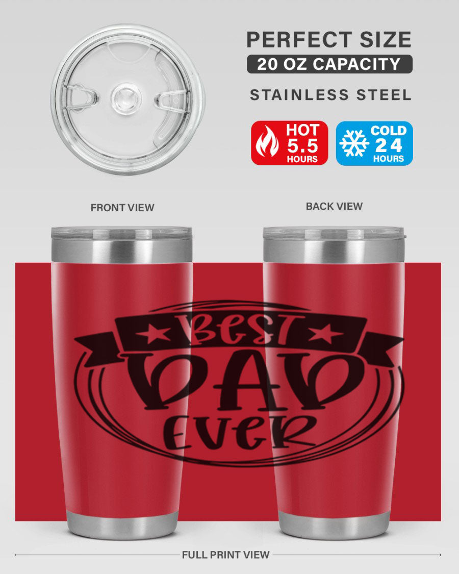 Best Dad Ever 72# Tumbler in stainless steel with a drink-thru lid, perfect for Father's Day gifts.