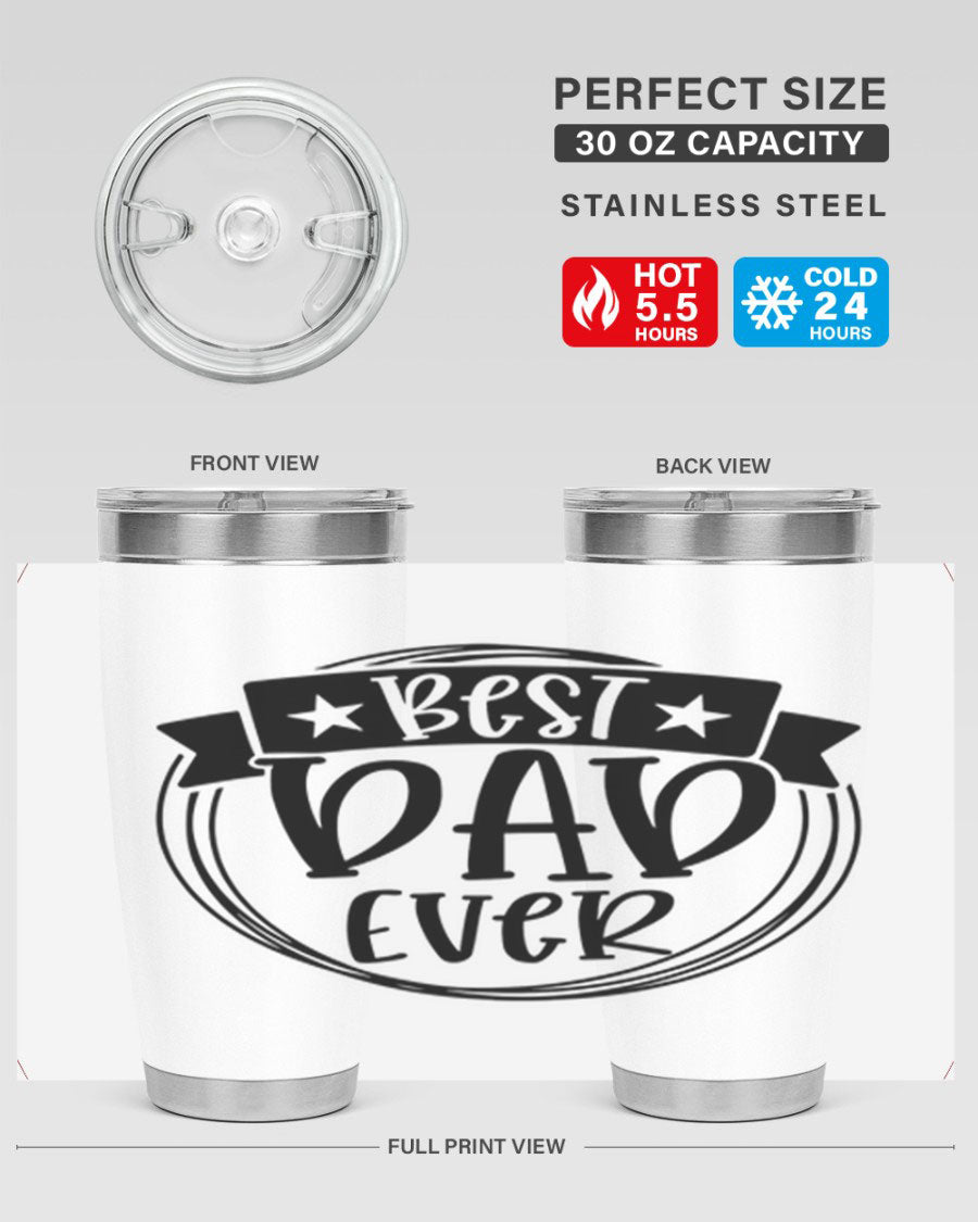 Best Dad Ever 72# Tumbler in stainless steel with a drink-thru lid, perfect for Father's Day gifts.
