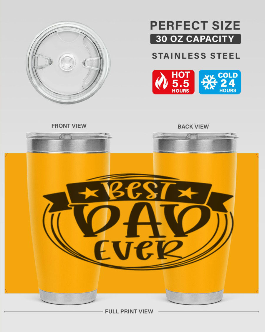 Best Dad Ever 72# Tumbler in stainless steel with a drink-thru lid, perfect for Father's Day gifts.