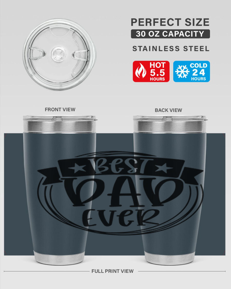 Best Dad Ever 72# Tumbler in stainless steel with a drink-thru lid, perfect for Father's Day gifts.
