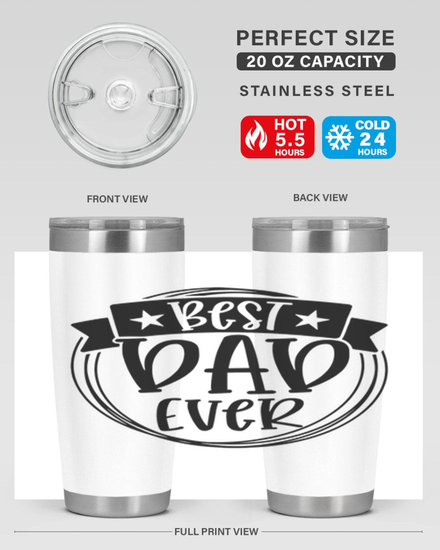 Best Dad Ever 72# Tumbler in stainless steel with a drink-thru lid, perfect for Father's Day gifts.
