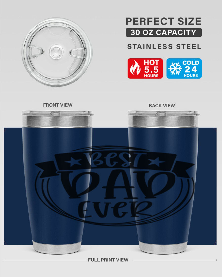 Best Dad Ever 72# Tumbler in stainless steel with a drink-thru lid, perfect for Father's Day gifts.